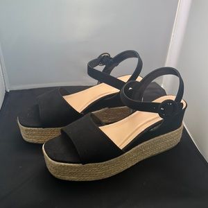 Never worn!!! black platform sandals, size 9.5